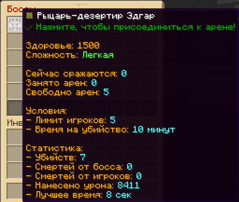 Пример статистики боссов